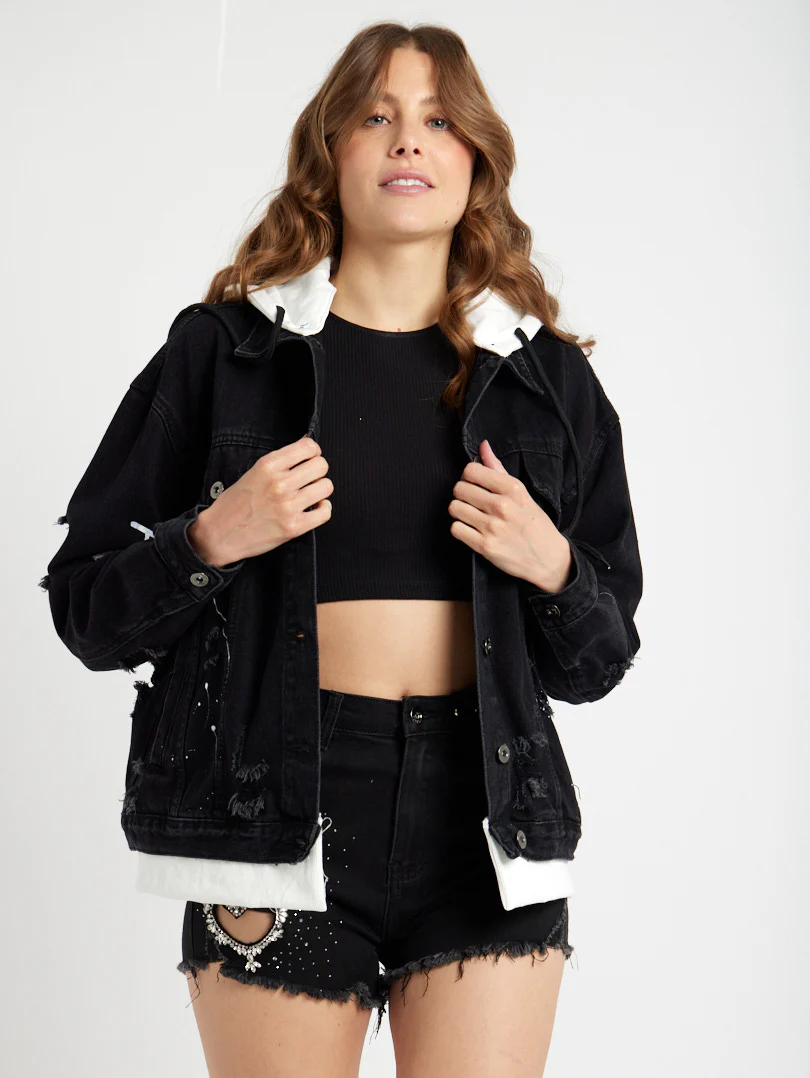 Blouson en jean noir à capuche - Image 3
