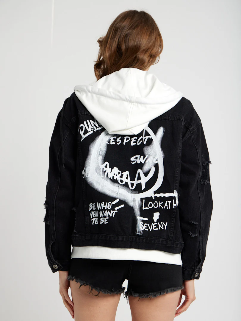 Blouson en jean noir à capuche - Image 5