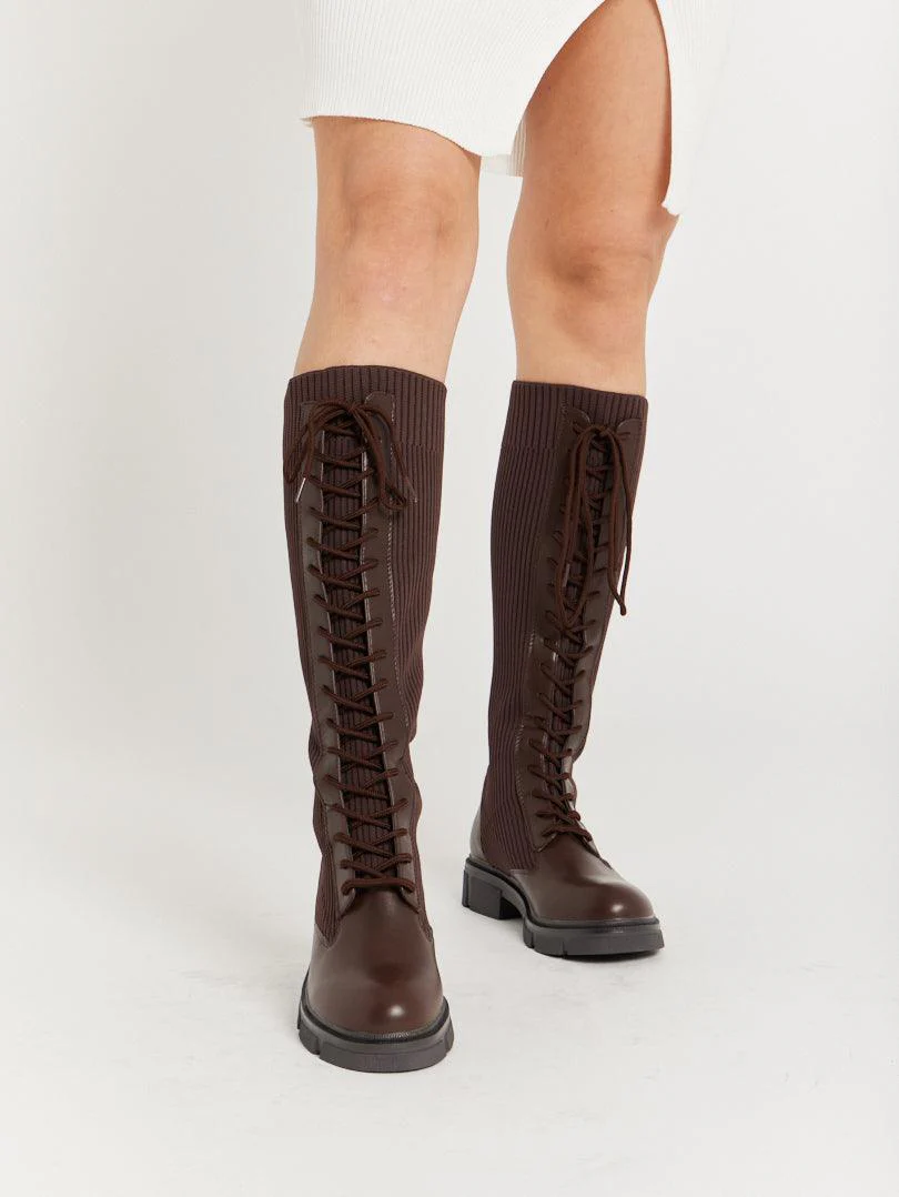 Bottes chaussettes bi matière à lacets - Image 6