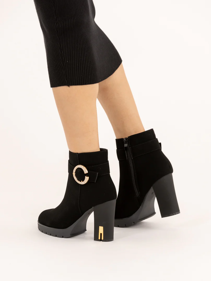 Bottines noire talon haute en velours - Image 5