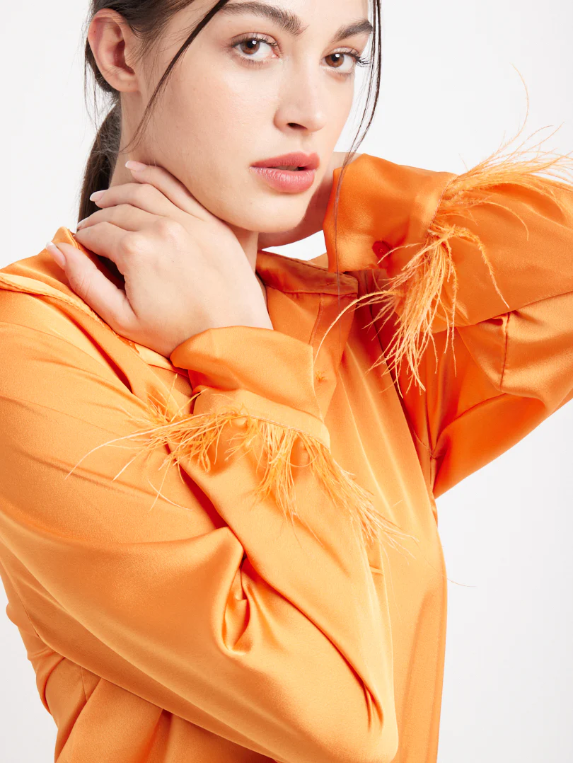 Chemise en satin manches plumes - Image 24