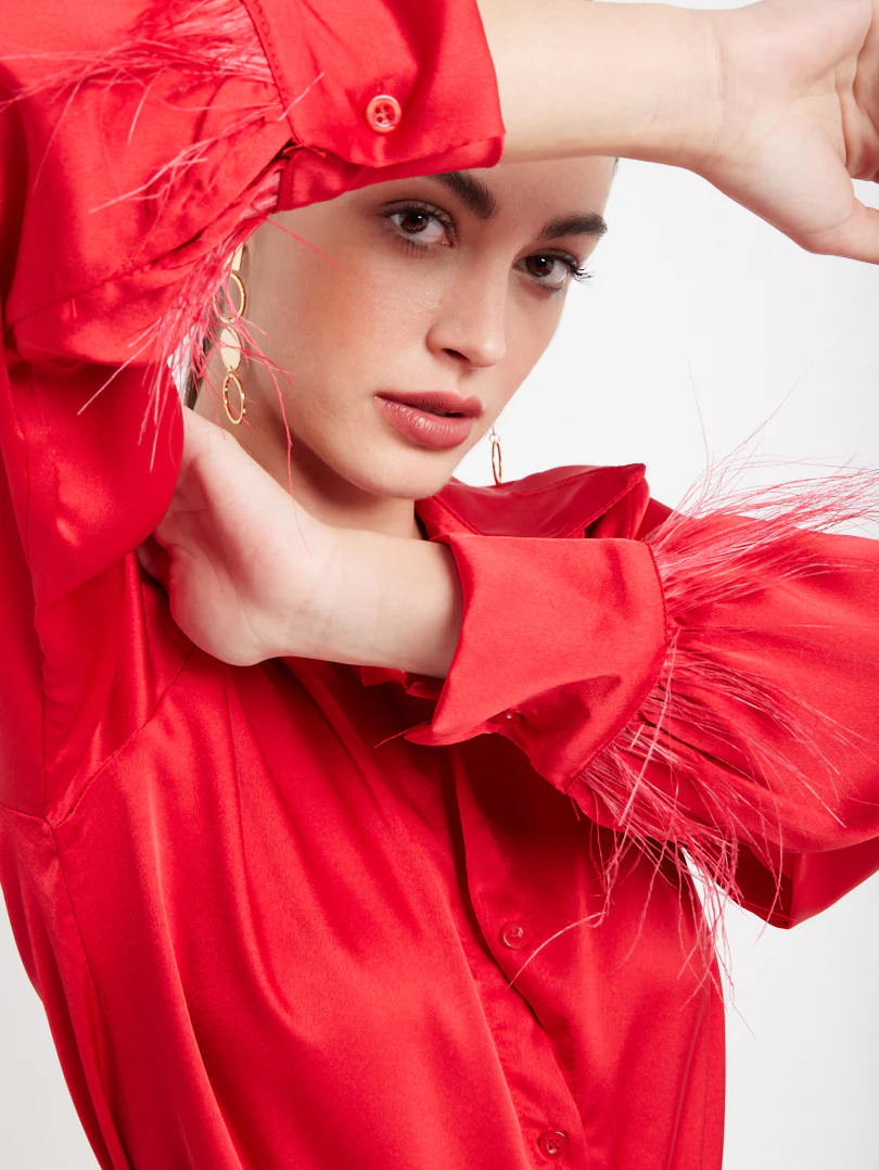 Chemise en satin manches plumes - Image 27