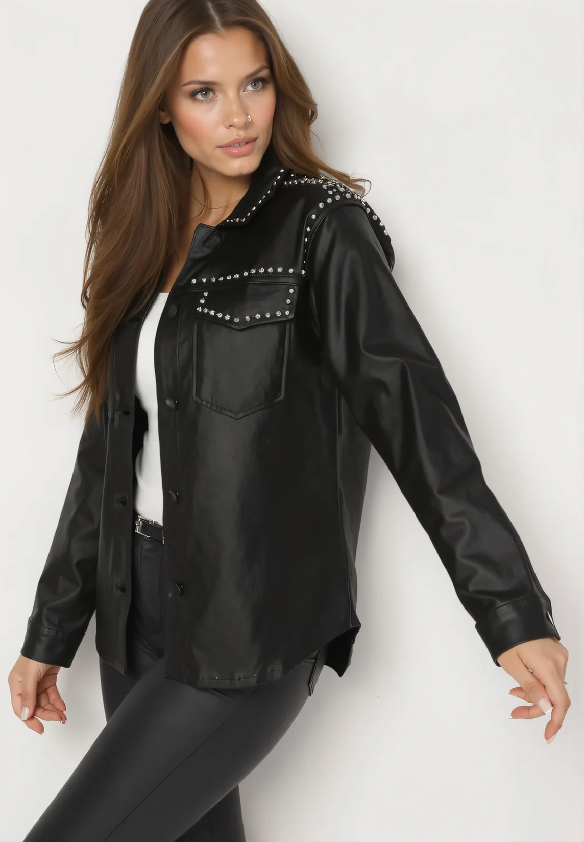Chemise noire en simili cuir - Image 4