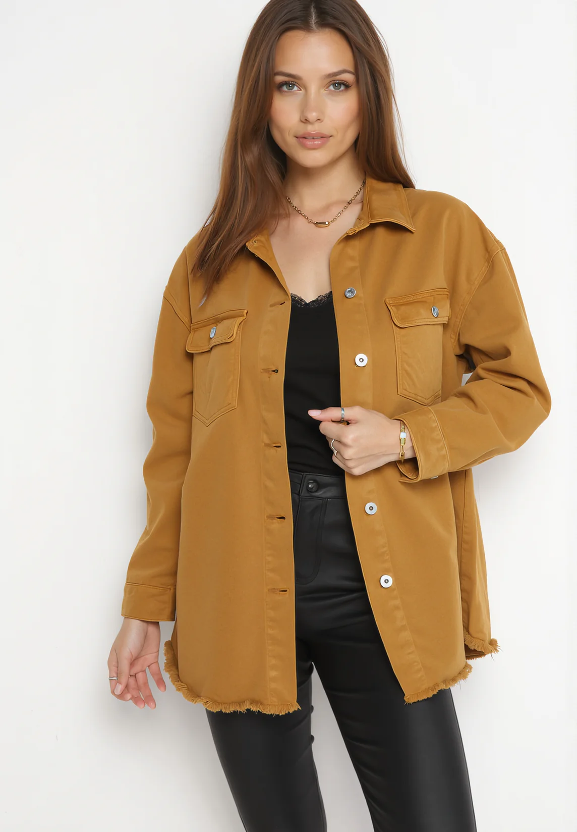 Chemise veste en jean en coton camel