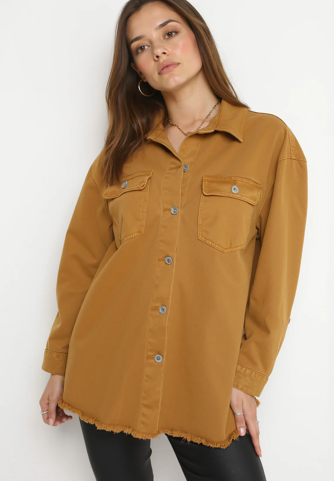 Chemise veste en jean en coton camel - Image 2