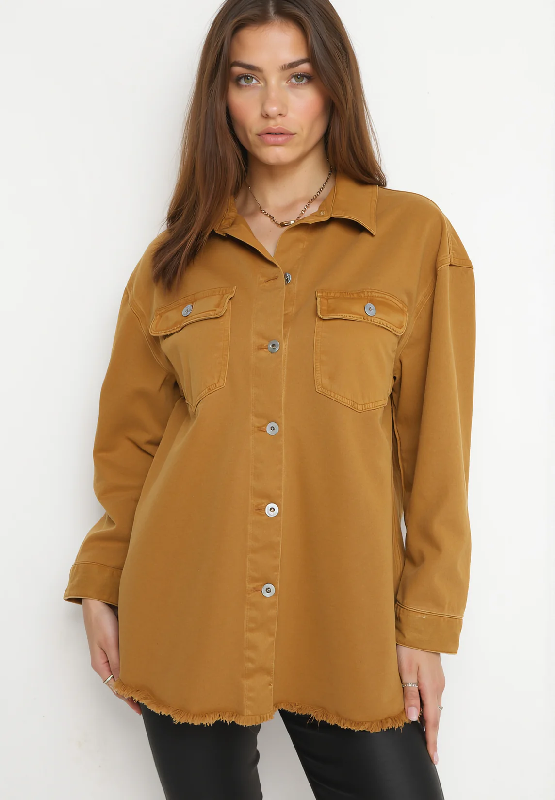 Chemise veste en jean en coton camel - Image 3