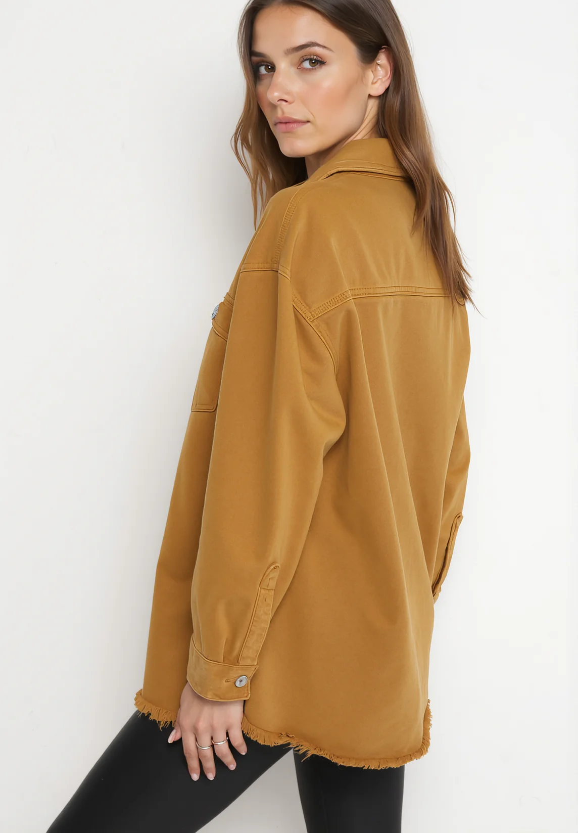 Chemise veste en jean en coton camel - Image 4