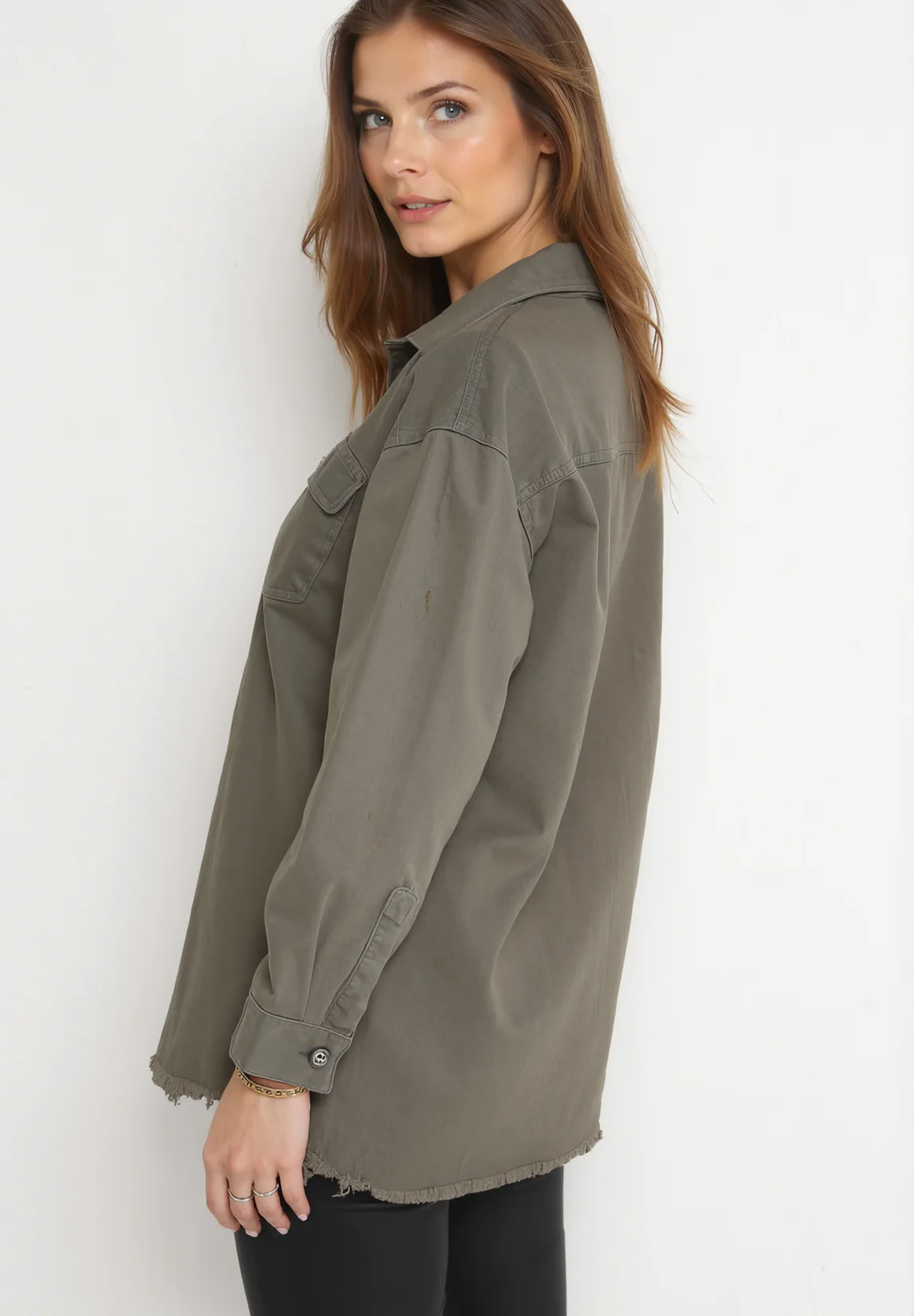 Chemise veste en jean en coton kaki - Image 4