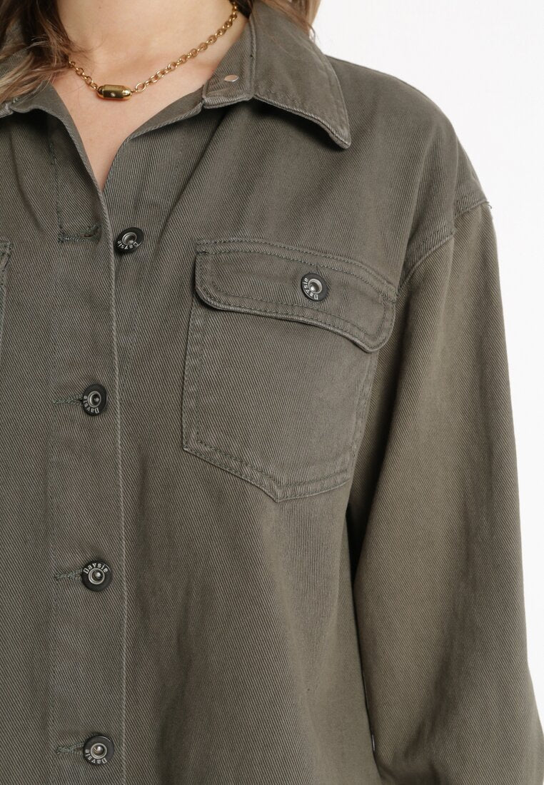 Chemise veste en jean en coton kaki - Image 5