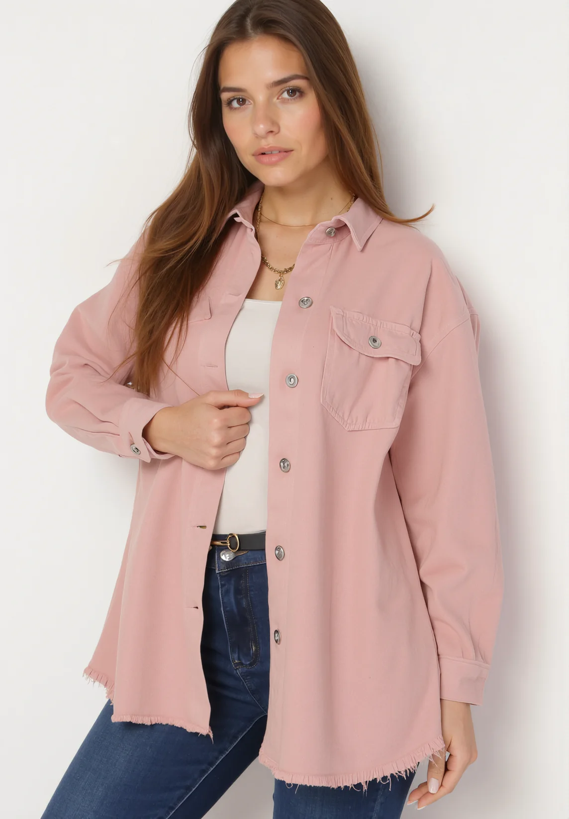 Chemise veste en jean en coton rose - Image 3
