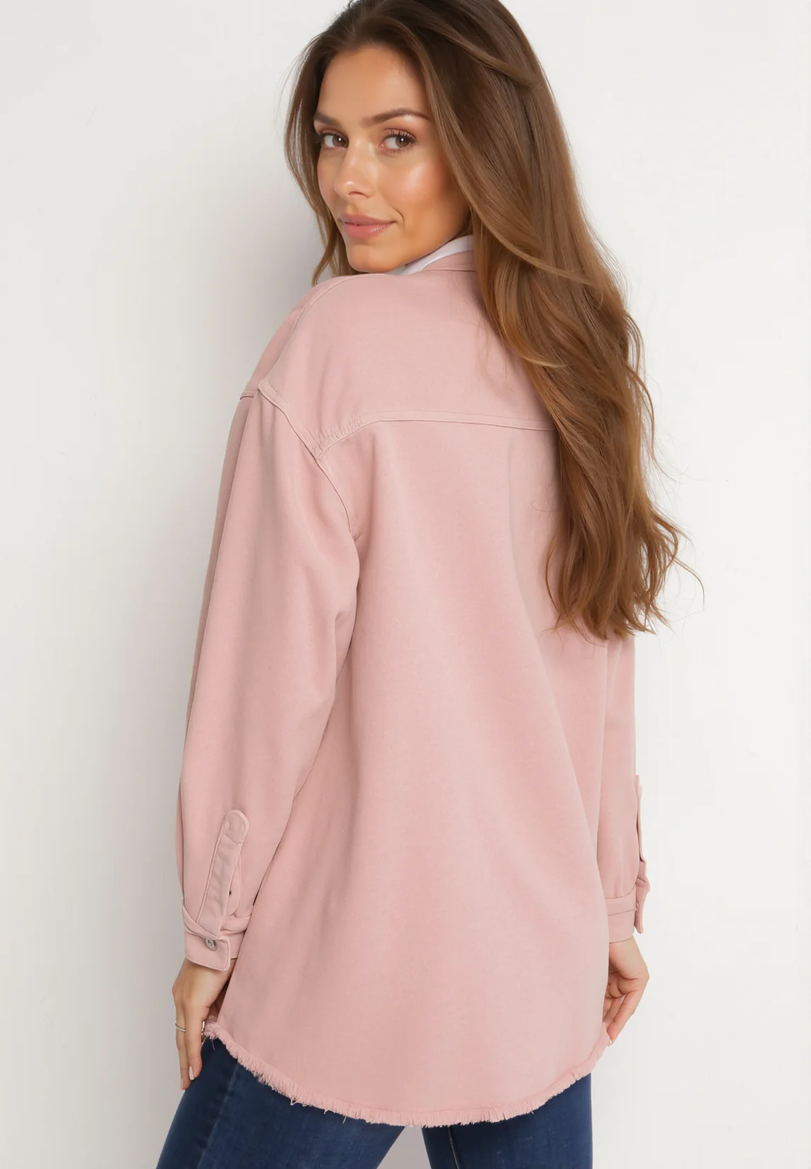 Chemise veste en jean en coton rose - Image 4