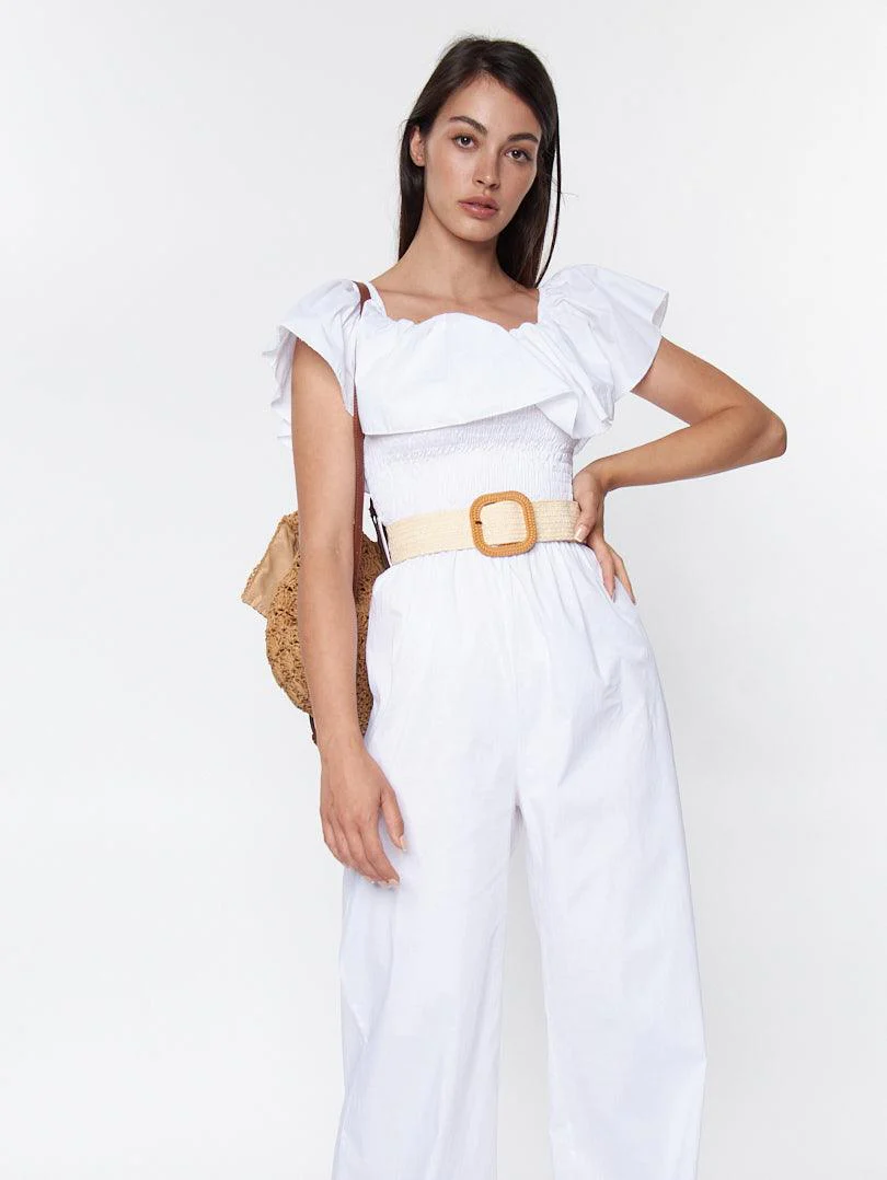 Combinaison pantalon col bardot avec ceinture - Image 5