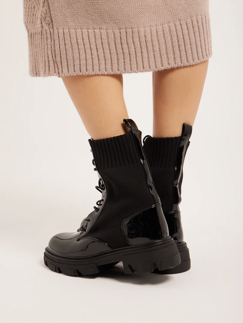 Bottines chaussettes bi matière vernis - Image 3
