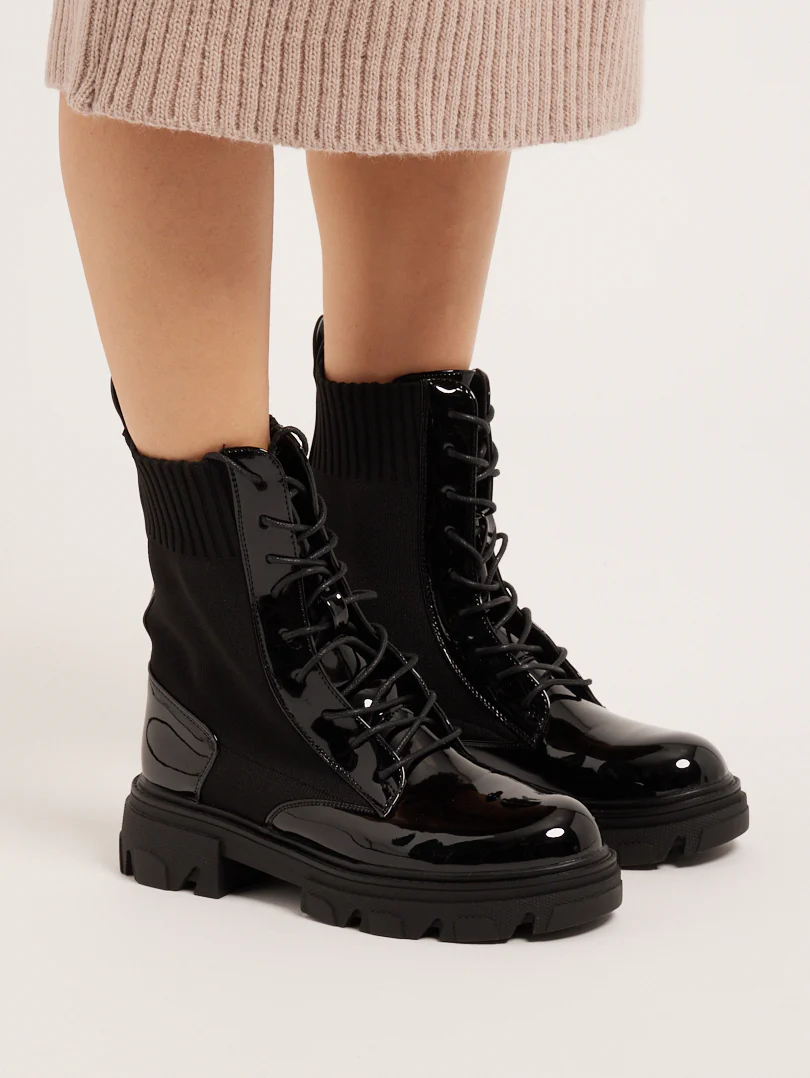 Bottines chaussettes bi matière vernis - Image 4