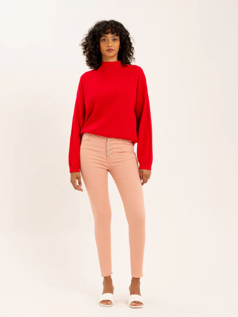 Jean slim rose taille haute