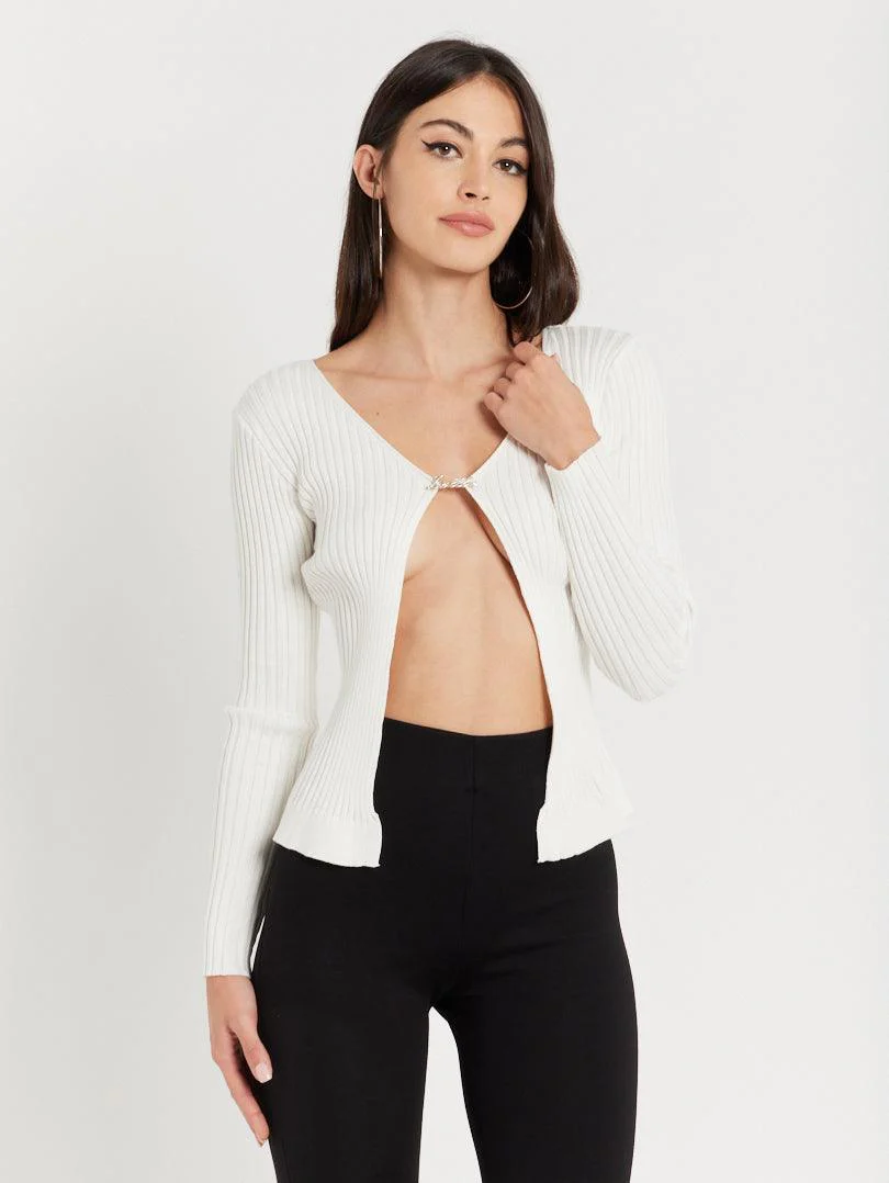 Gilet maille fine fermeture broche Beige sable - Image 9