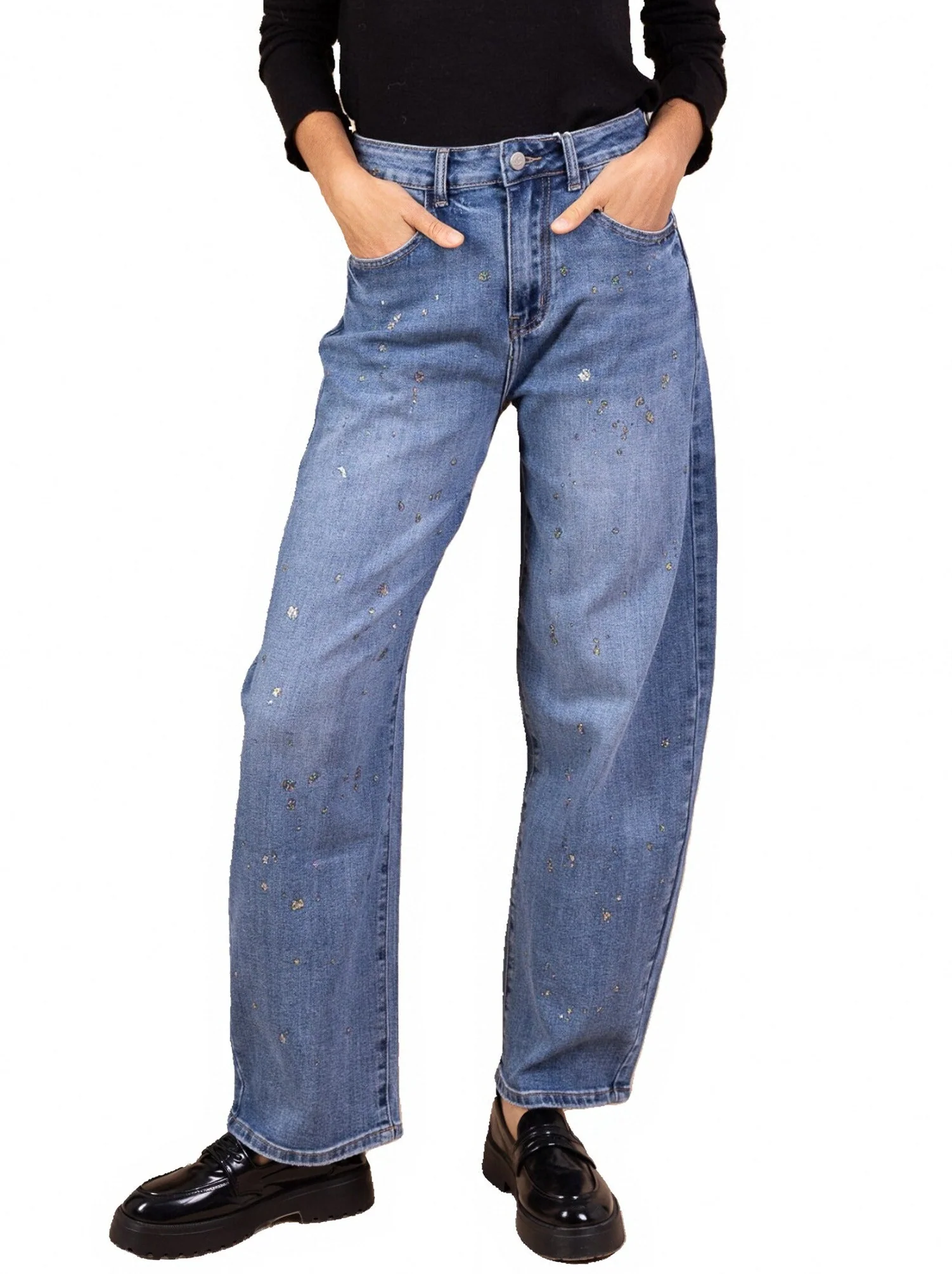 Jean Banana Fit Bleu Clair Scintillant – L’Éclat du Confort Élégant - Image 2