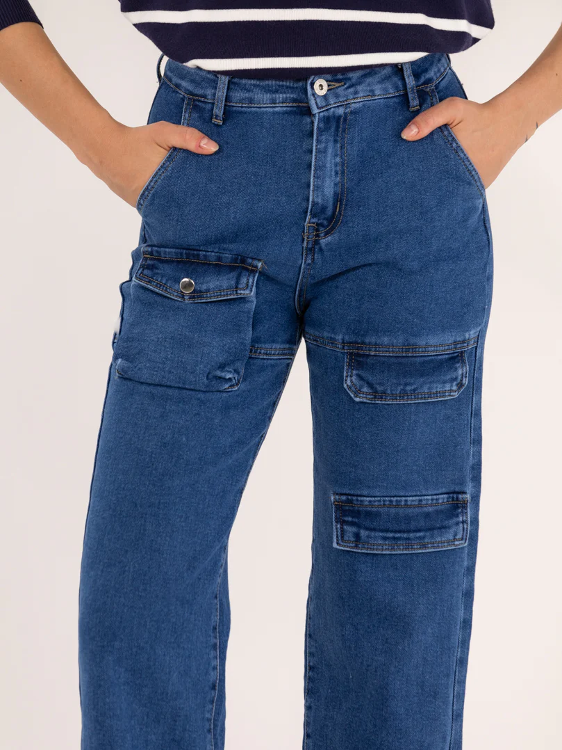 Jean cargo droit bleu - Image 4
