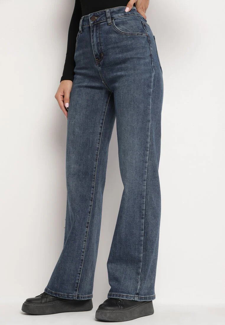 Jean coupe large bleu en coton et taille haute - Image 3