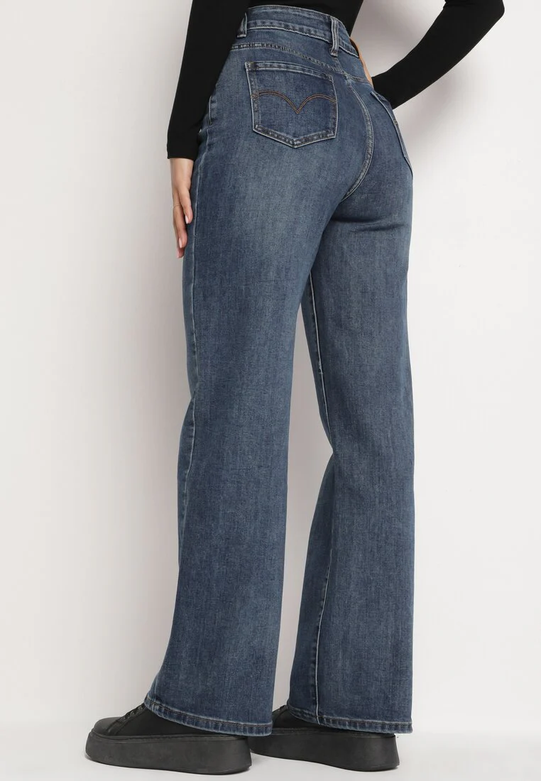Jean coupe large bleu en coton et taille haute - Image 4