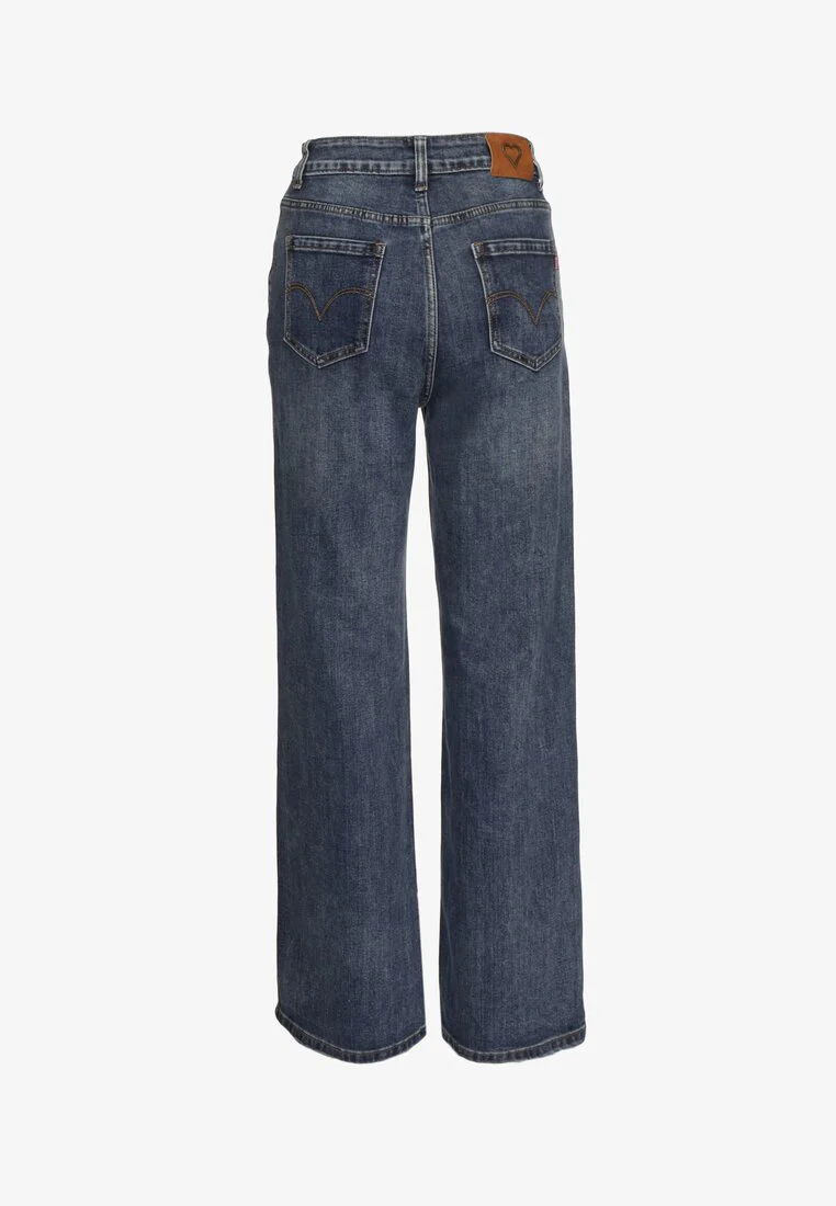 Jean coupe large bleu en coton et taille haute - Image 7