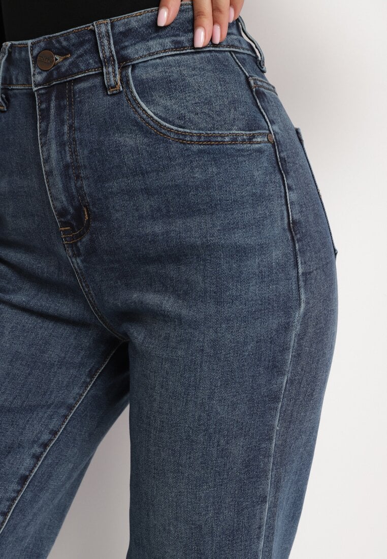 Jean coupe large bleu marine en coton et taille haute - Image 5