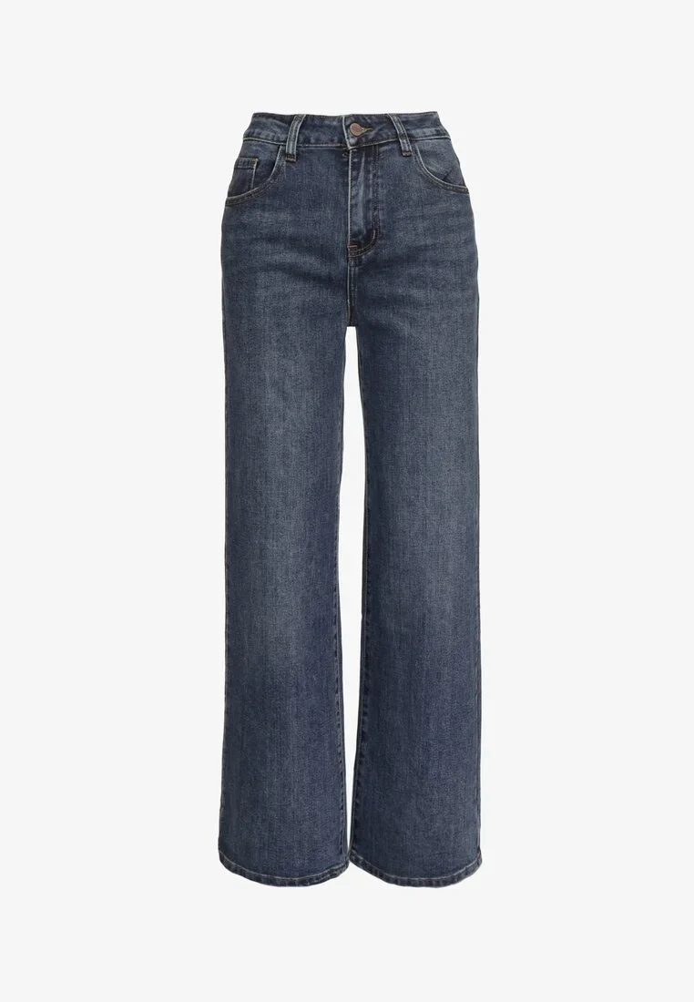 Jean coupe large bleu marine en coton et taille haute - Image 6
