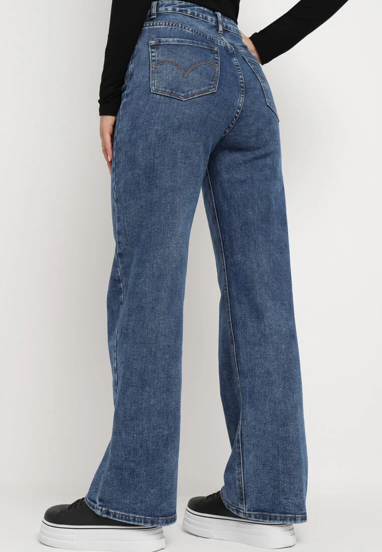 Jean décontracté bleu marine à jambes larges et taille haute - Image 3