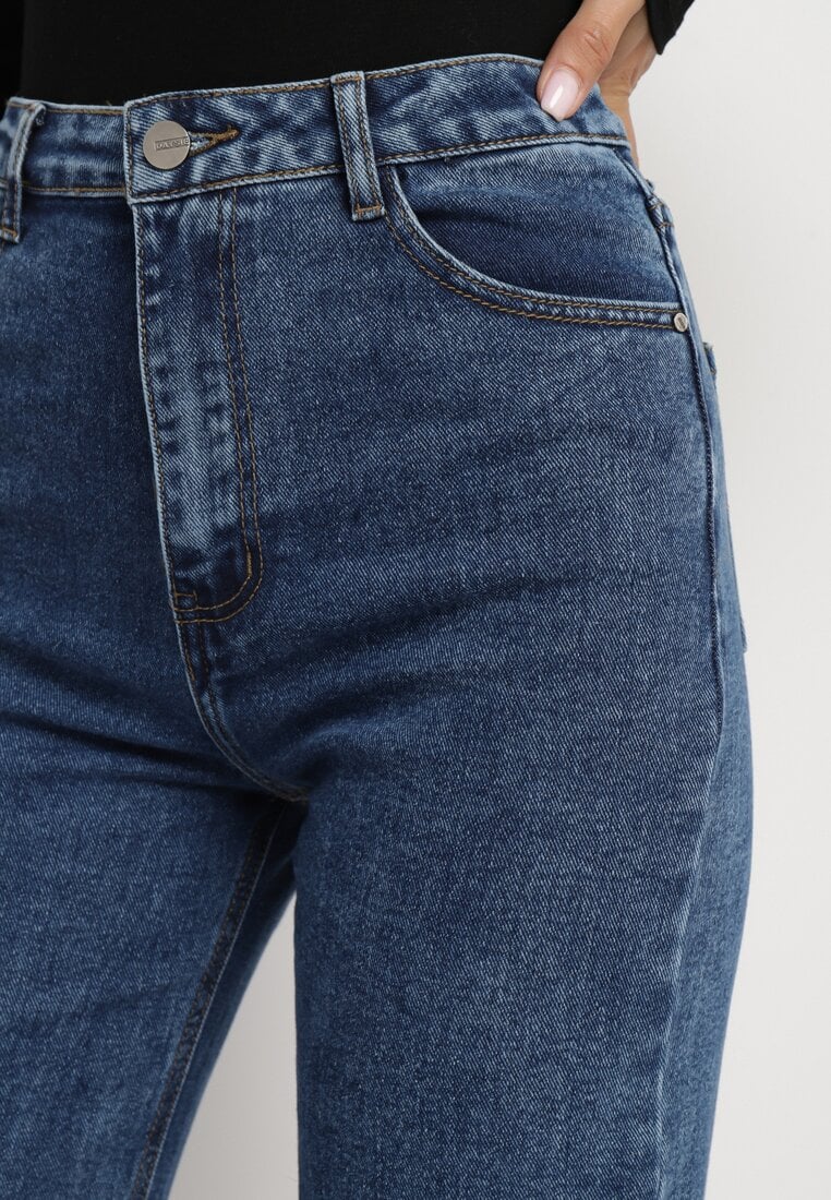 Jean décontracté bleu marine à jambes larges et taille haute - Image 4