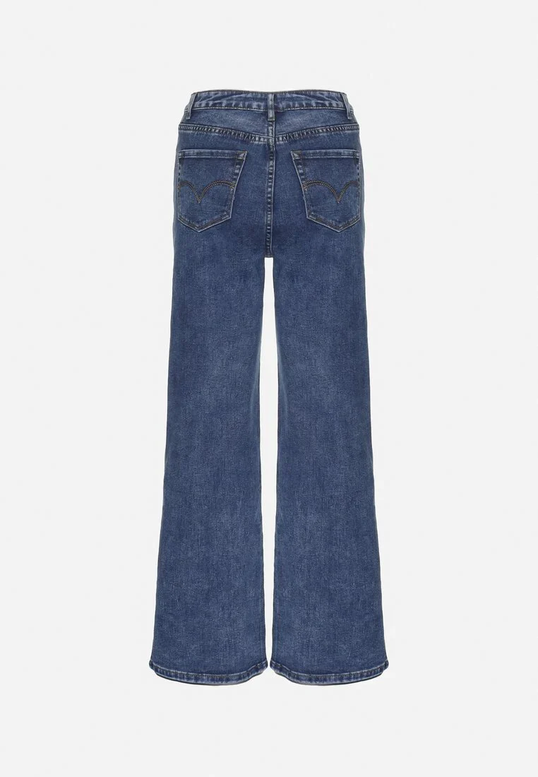 Jean décontracté bleu marine à jambes larges et taille haute - Image 6