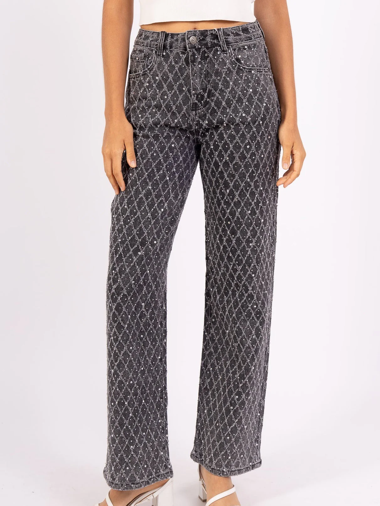 Jean Droit à Motifs Géométriques en Strass - Image 2