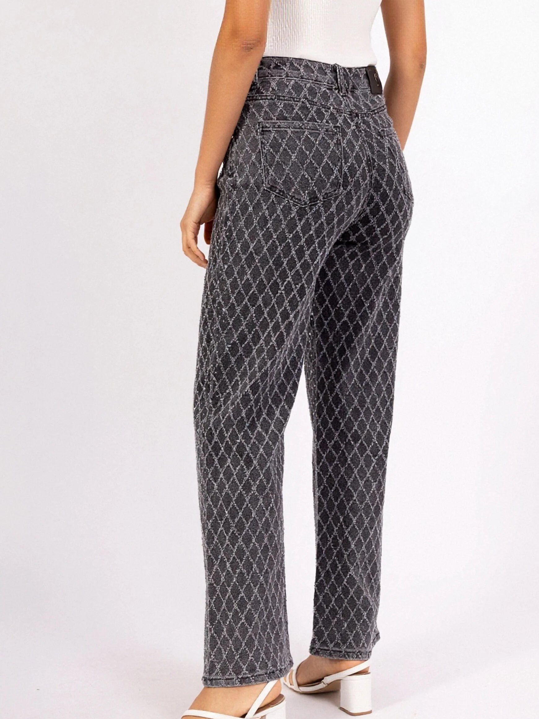Jean Droit à Motifs Géométriques en Strass - Image 3