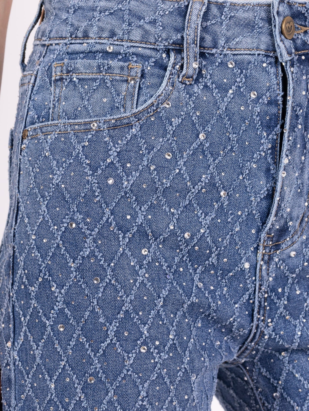Jean Droit à Motifs Géométriques en Strass - Image 8