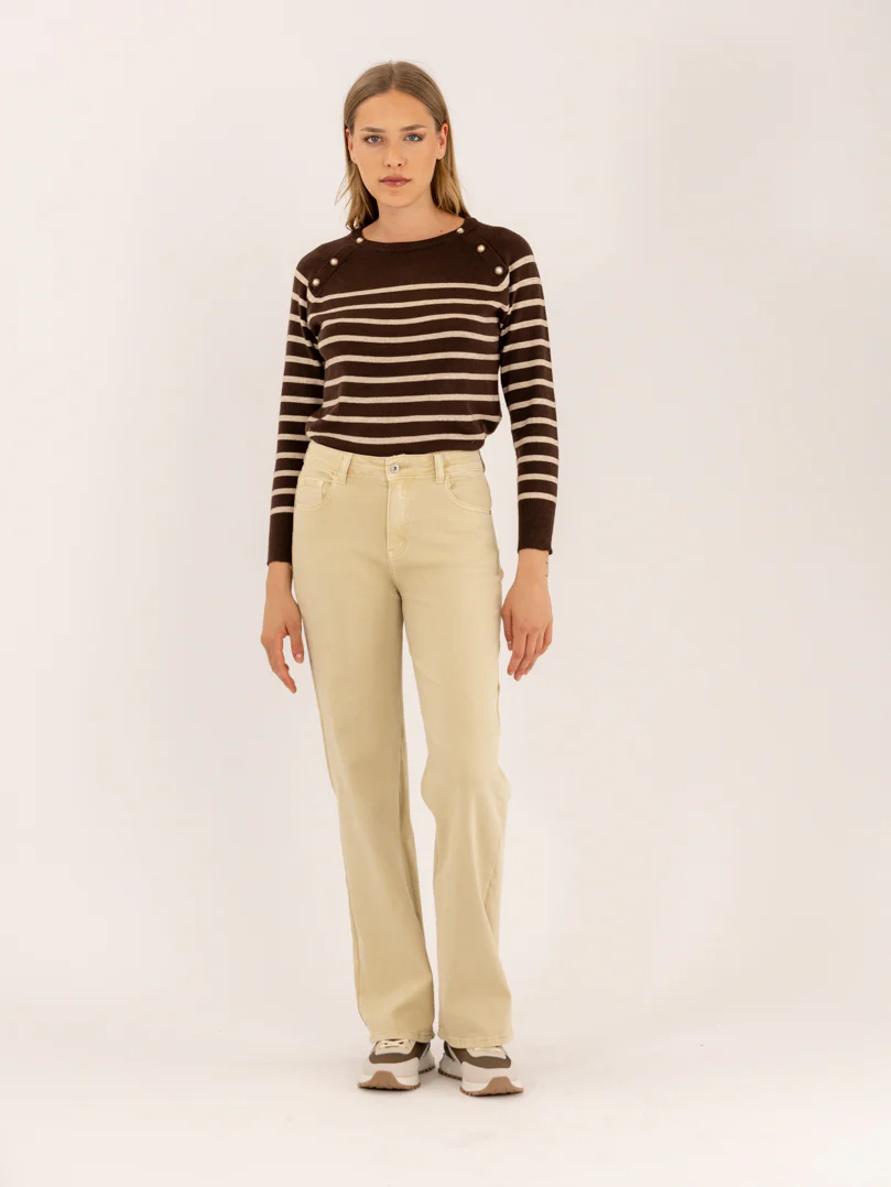 Jean droit large classique beige