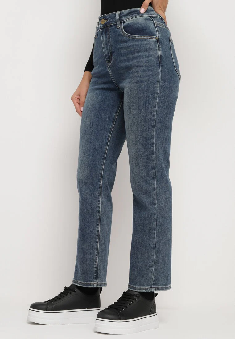Jean droit taille haute bleu délavé - Image 4