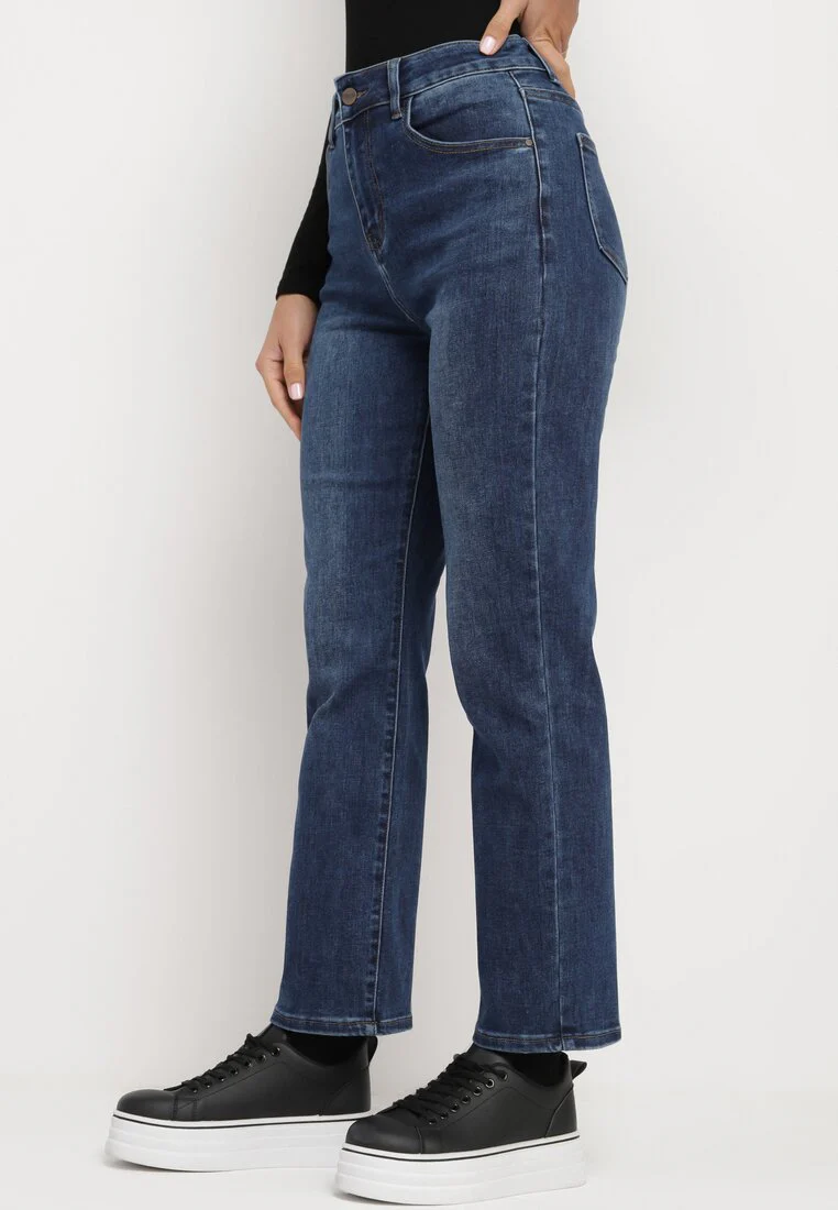 Jean droit taille haute bleu marine - Image 3