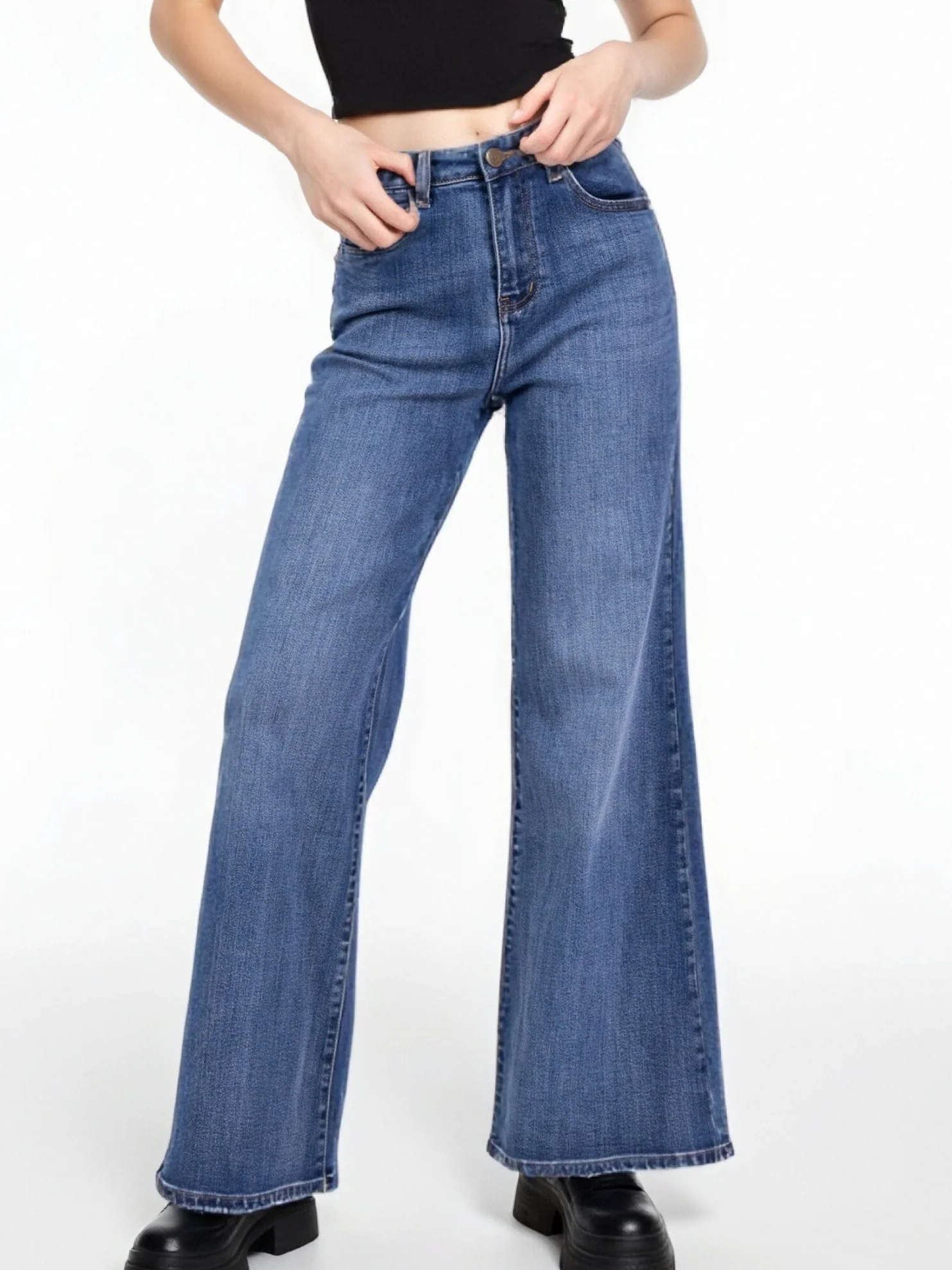 Jean Femme Bleu ciel profond Wide Leg Premium – Taille Haute & Coupe Évasée - Image 2