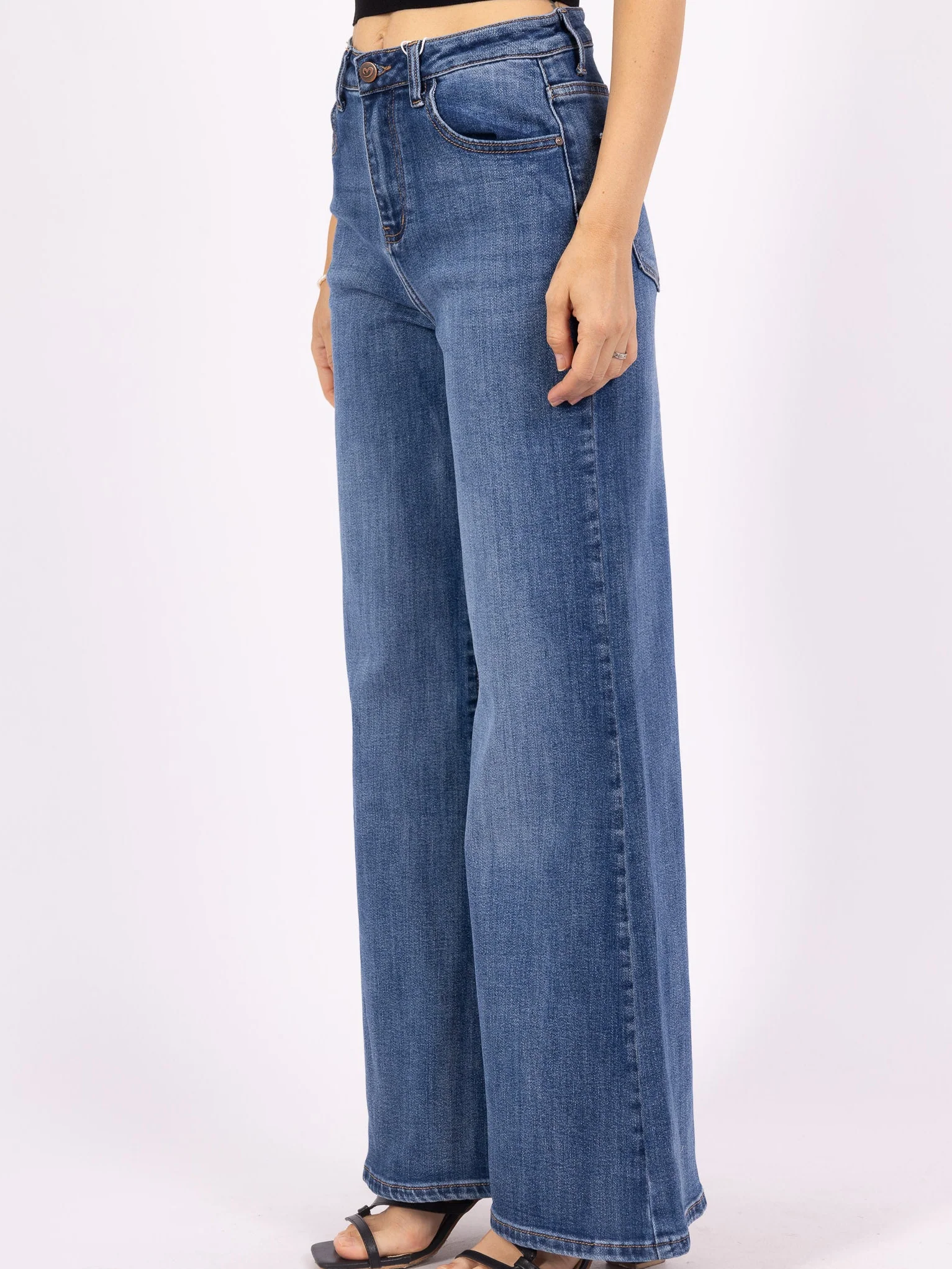 Jean Femme Bleu ciel profond Wide Leg Premium – Taille Haute & Coupe Évasée - Image 3