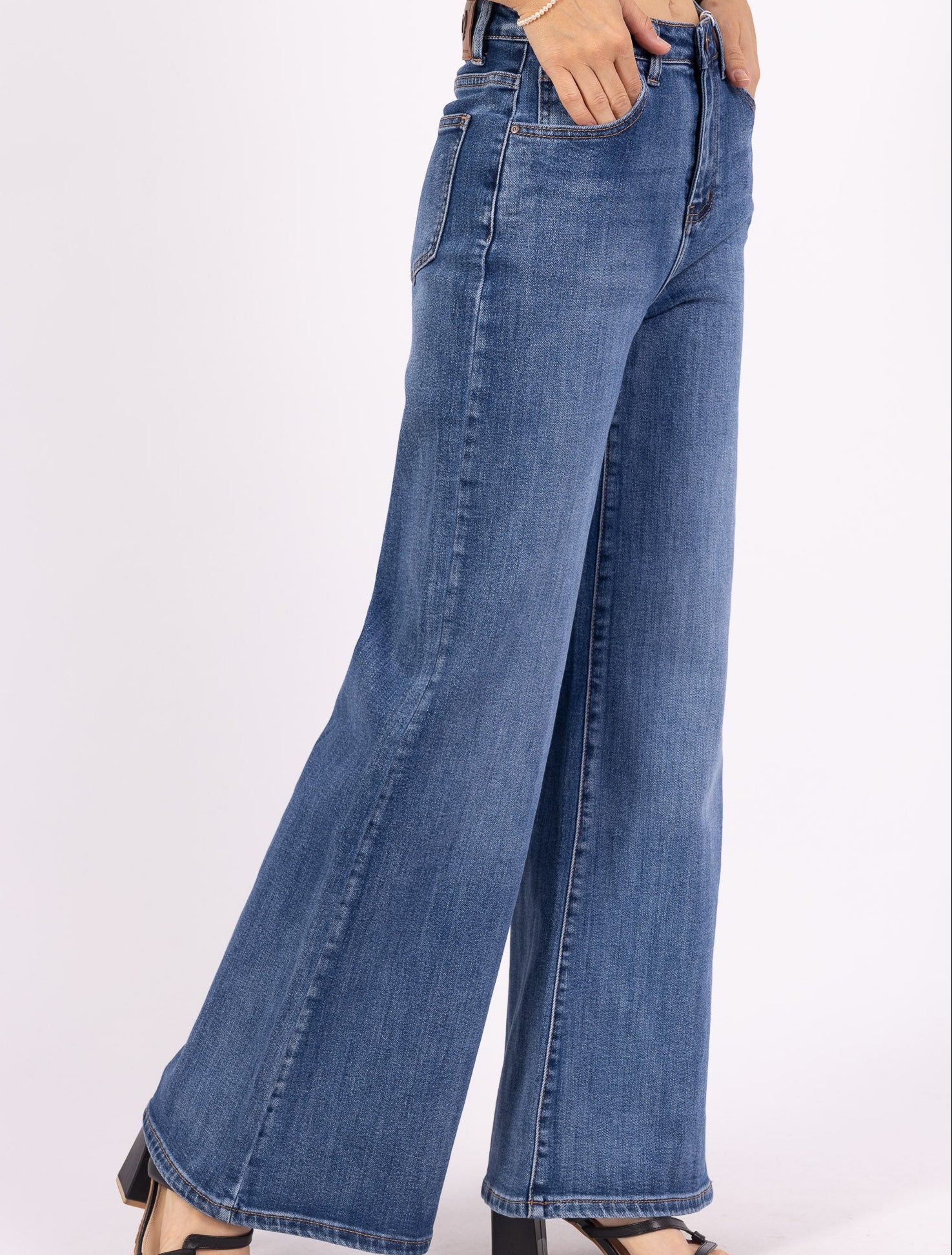 Jean Femme Bleu ciel profond Wide Leg Premium – Taille Haute & Coupe Évasée - Image 4