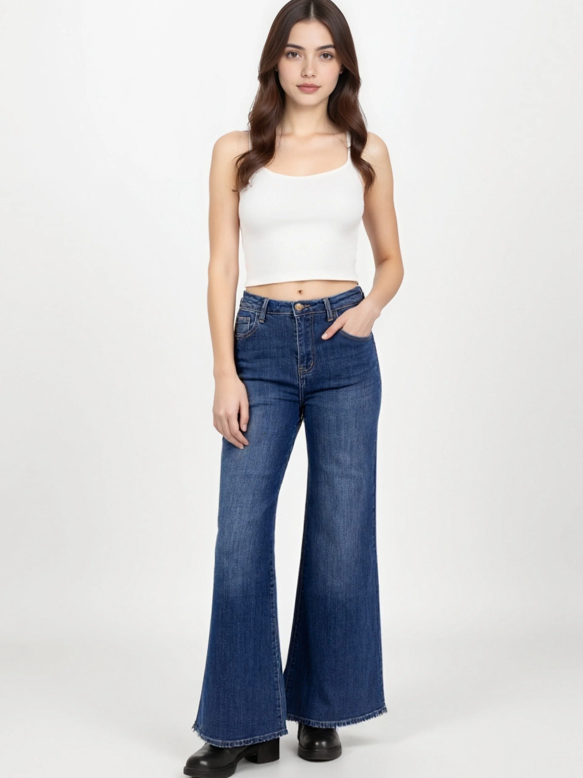 Jean Femme Bleu Wide Leg Premium – Taille Haute & Coupe Évasée
