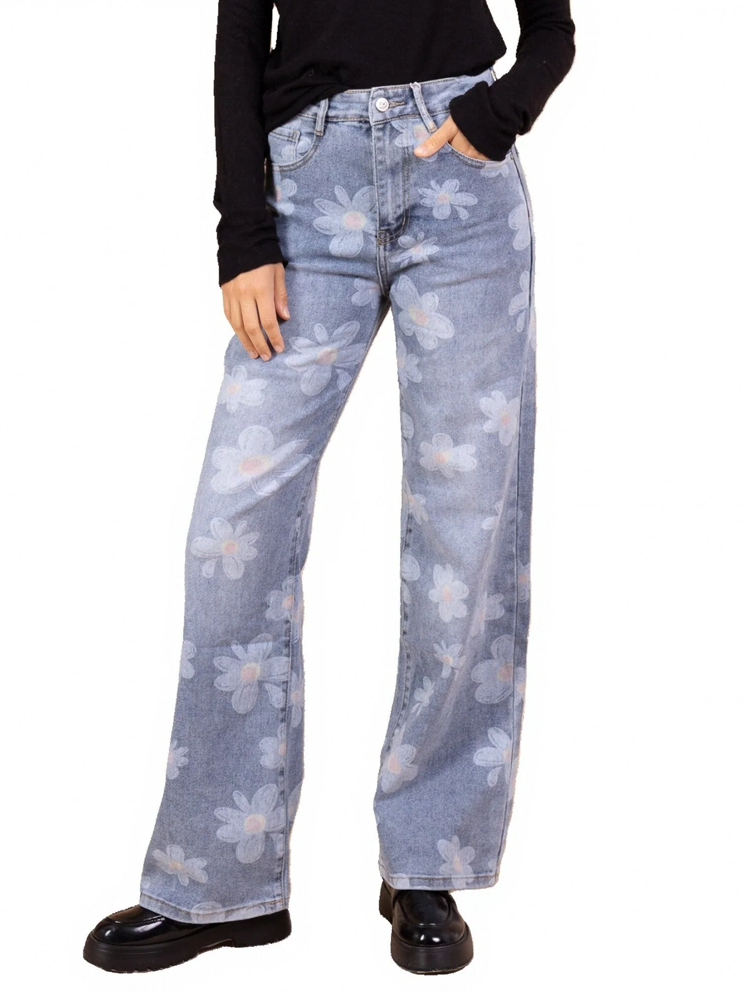 Jean Large à Imprimé Fleurs XXL – L’Essence du Denim Bohème Chic - Image 2