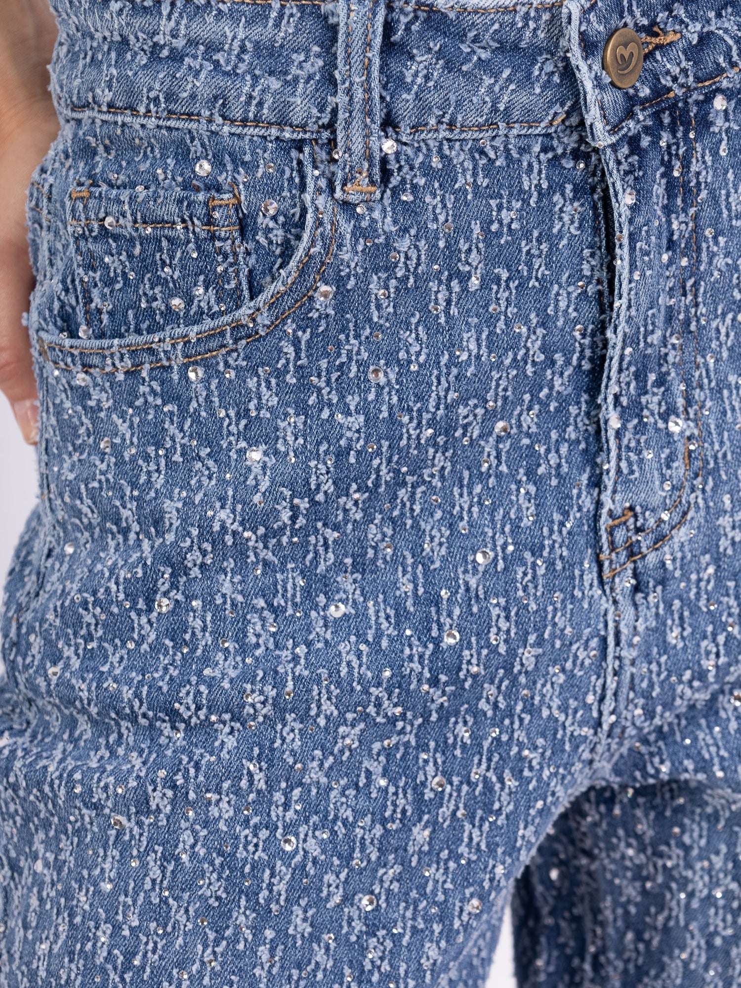 Jean Large Taille Haute avec Strass Style Rétro - Image 4