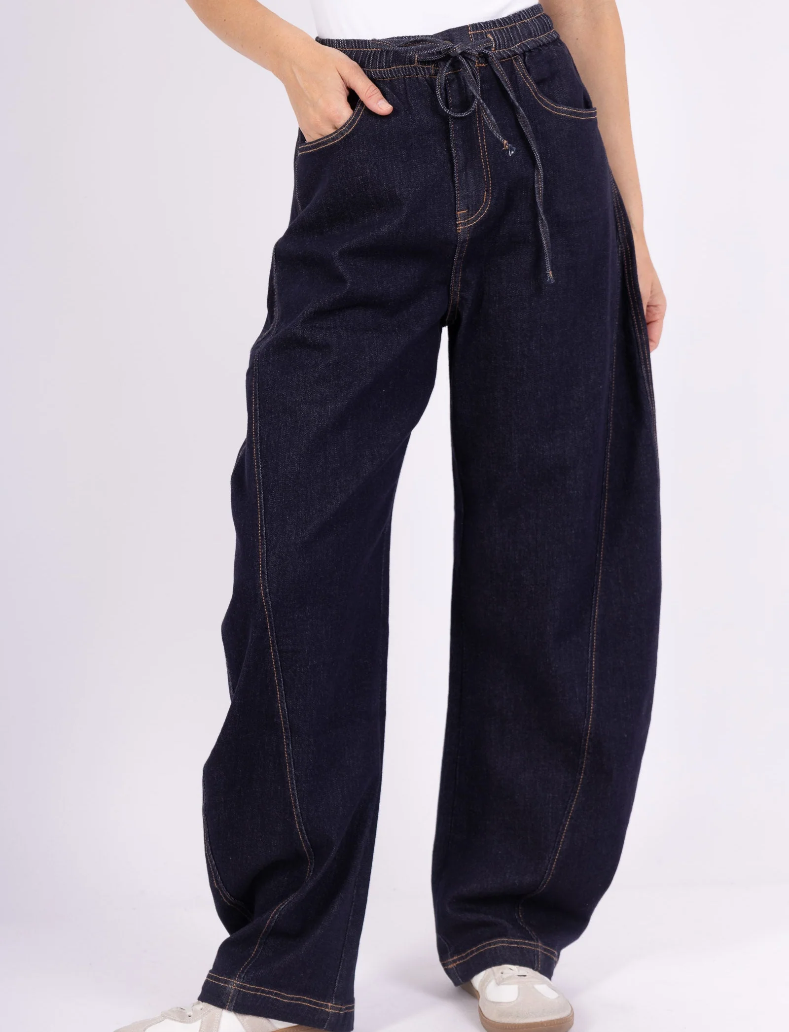 Jean Loose Femme – Taille Élastique & Lien à Nouer – Denim Brut - Image 2