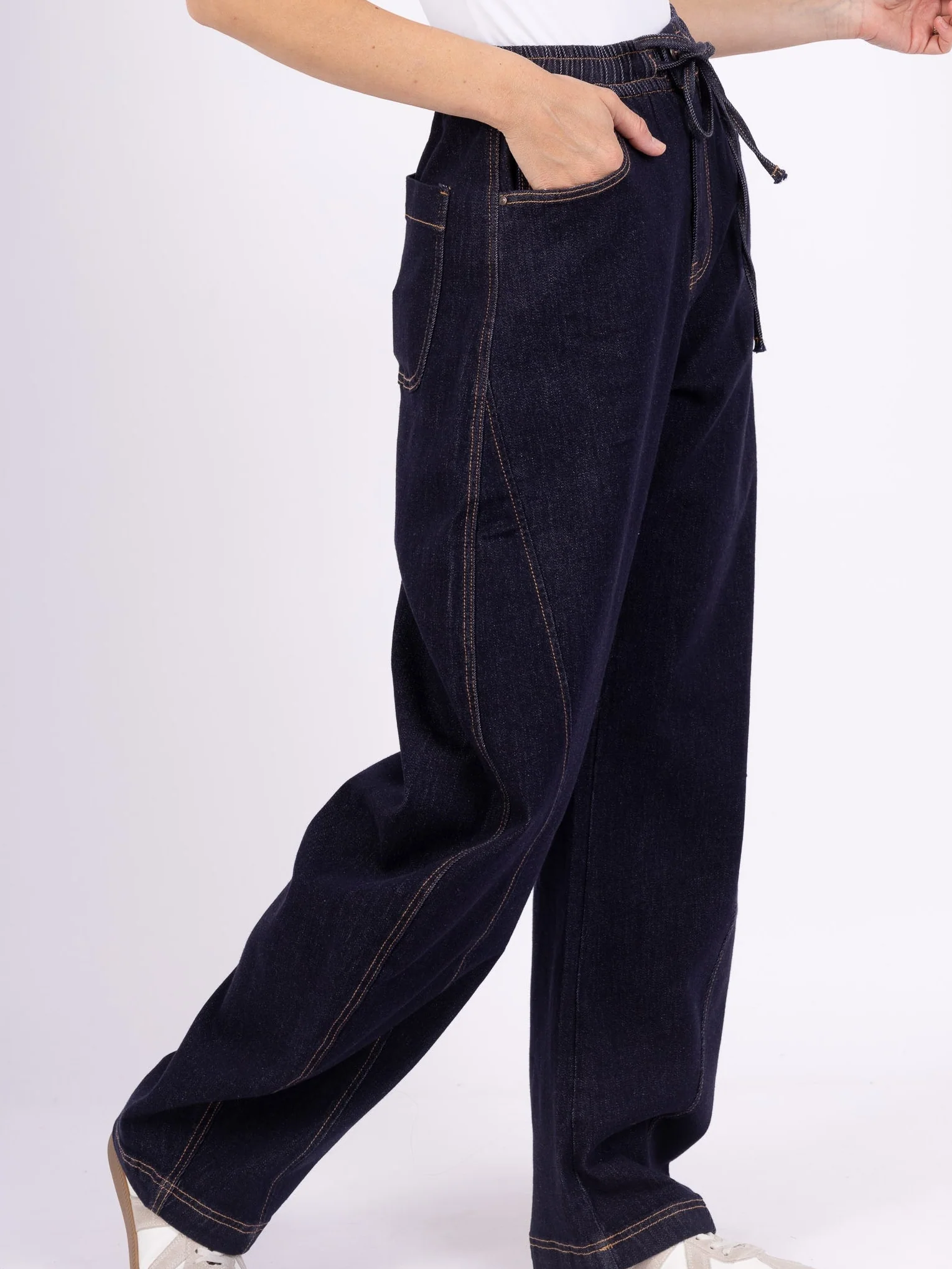 Jean Loose Femme – Taille Élastique & Lien à Nouer – Denim Brut - Image 3