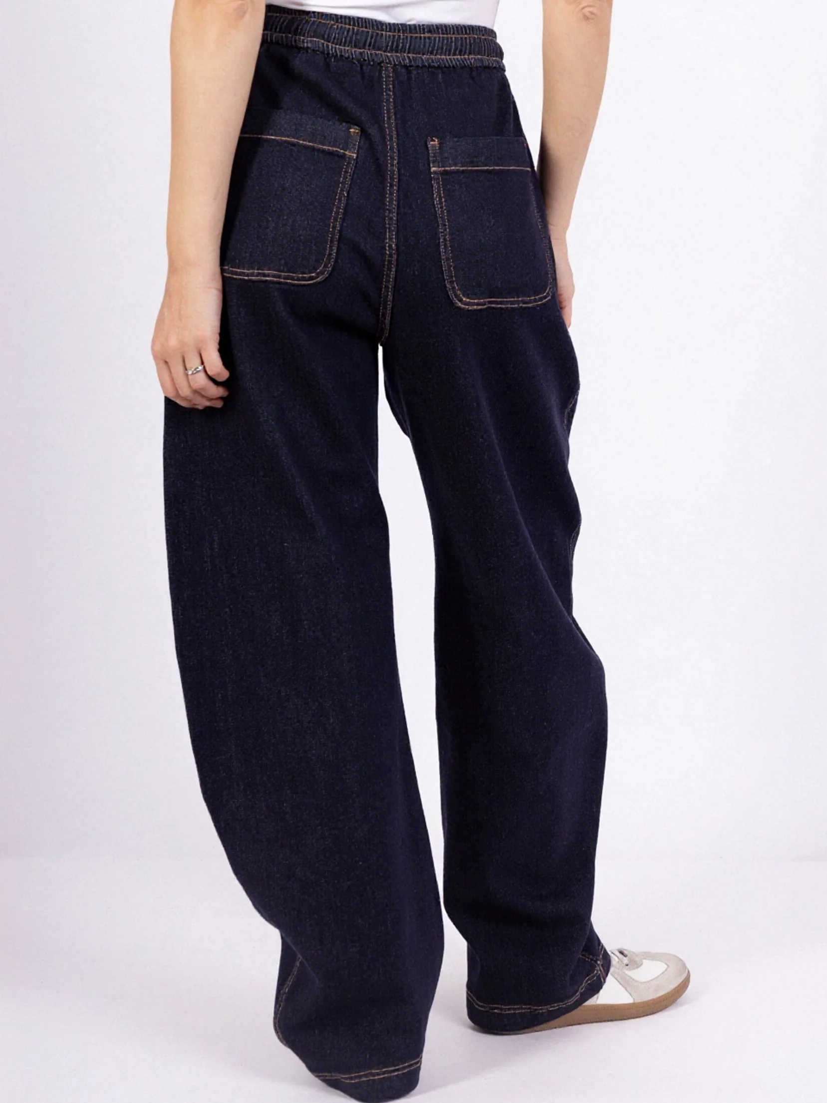 Jean Loose Femme – Taille Élastique & Lien à Nouer – Denim Brut - Image 4