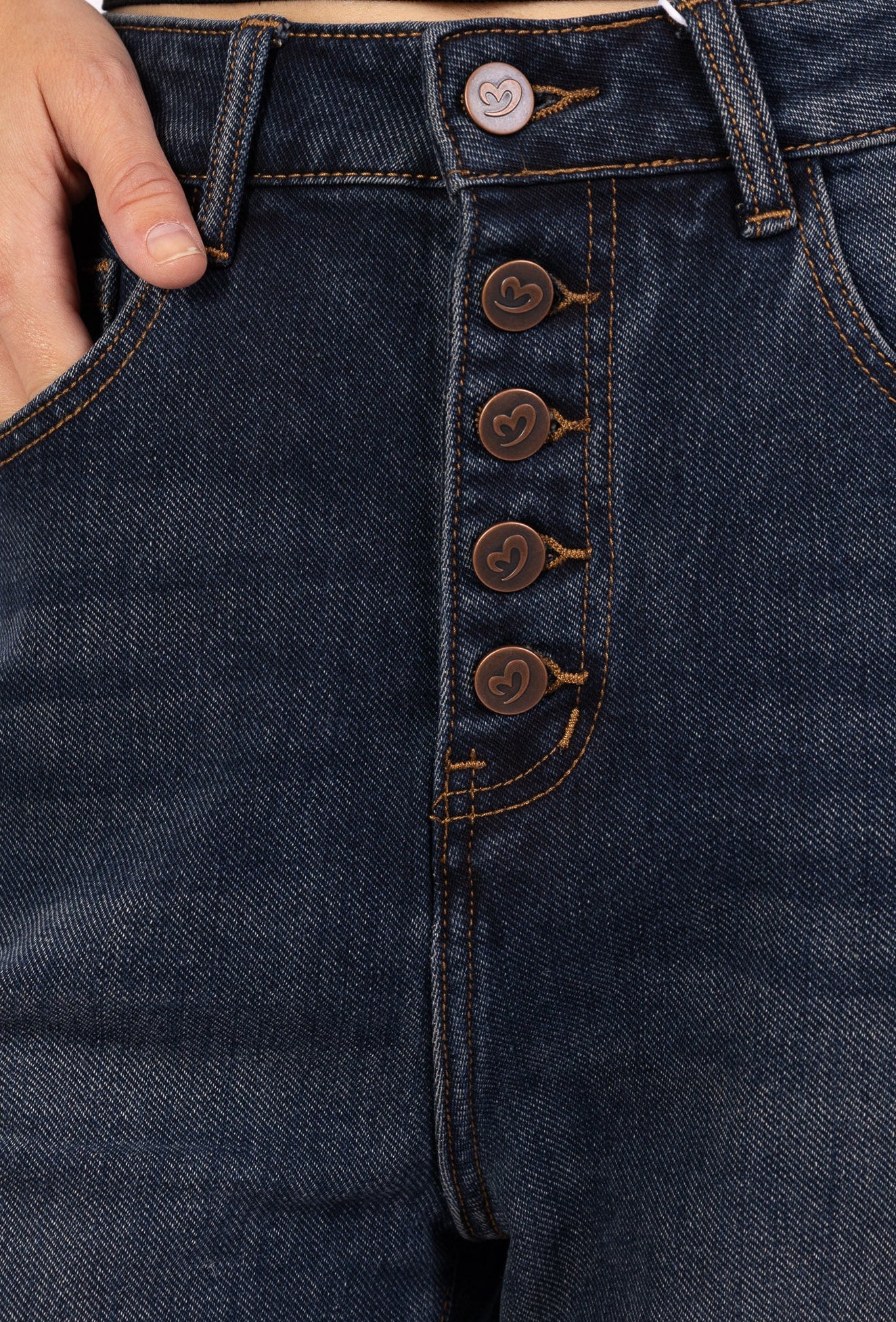 Jean Mom Boutonné – Bleu rétro délavé Casual & Élégant - Image 4