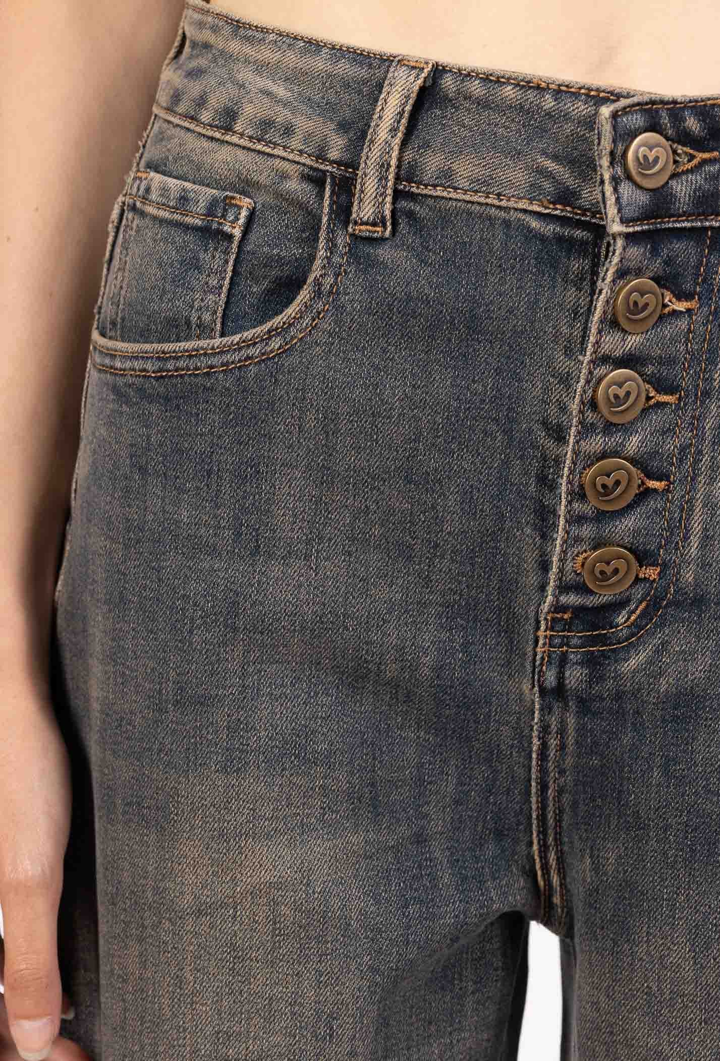 Jean Mom Boutonné – Bleu Vintage Patiné  Casual & Élégant - Image 4