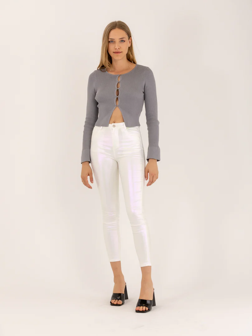 Jean skinny blanc métallisé effet brillant
