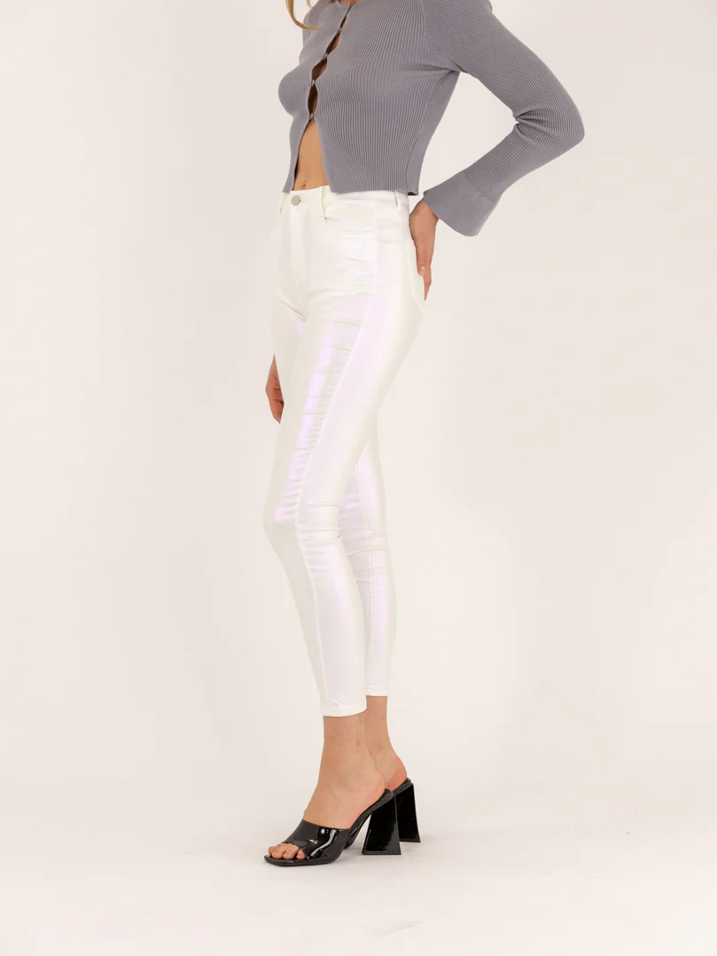 Jean skinny blanc métallisé effet brillant - Image 3