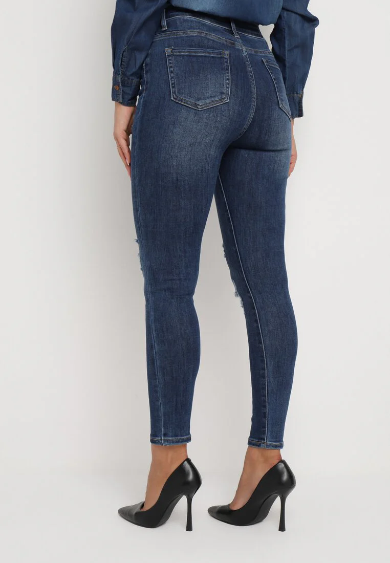 Jean skinny bleu marine déchiré - Image 3